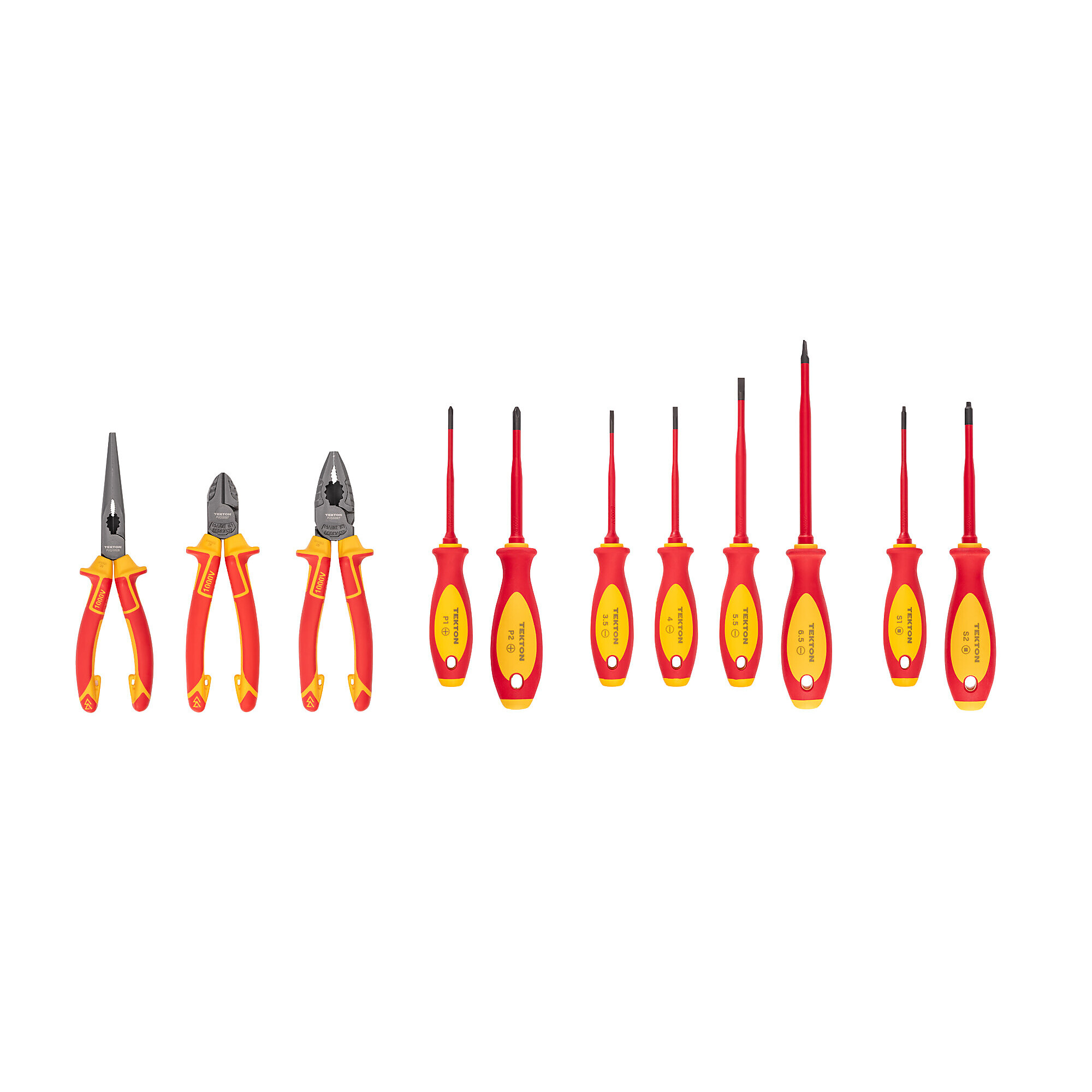 TEKTON Insulated Phillips, Slotted, Square Drivers and Pliers Set, 11-Piece (Combination, Long Nose, Diagonal Cutting) | TEK99005